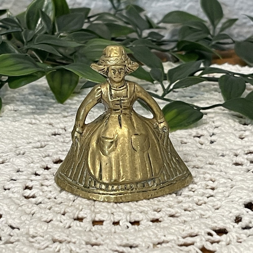 Vintage Solid Brass Figural Lady Bell Welsh Crinoline Woman Hand Bell Souvenir